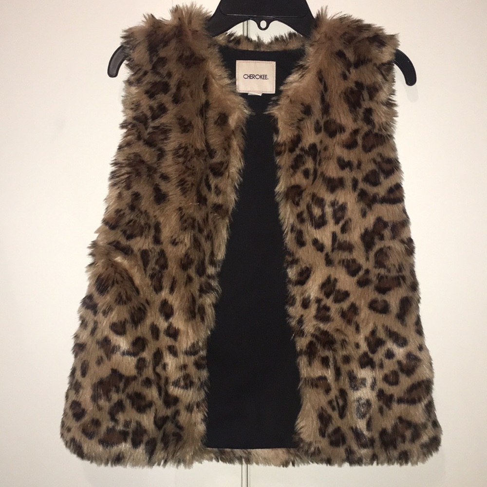EUC leopard print fur vest